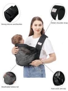轻便婴儿背带，前置婴儿背带，多功能，易于使用 - 黑色 - 查看 5