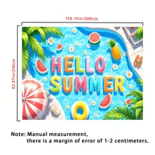 1pc Summer Beach Background Banner, Polyester Material, With Fruit And Swimming Ring, Suitable For Birthday Party Decoration, Home Decoration, Interior And Exterior Decoration, Photo Shoot Background, Anniversary, Wall Decoration, Garden Decoration, Curtain, Tablecloth