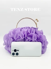 Bolso de mano de satén plisado con estampado floral elegante para mujer, para eventos de noche - Bolso de mano con pétalos de chifón y correa de cadena, perfecto para novia, bodas, bailes de graduación, fiestas de la hermandad, fiestas de primavera, bodas, eventos de cóctel y ocasiones especiales