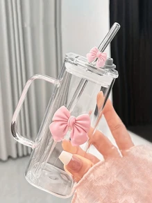 1pc (350ml/11.83oz) Square Bow Tied Glass Cup With Handle, Clear Handle Pumpkin Cup, Classic Mug, Tea Cup, Juice Cup, Coffee Cup, Milk Cup, Water Cup, Fruit Cup, Soup Cup, Suitable For Kitchen, Dining Room, Party, Halloween, Outdoor Party