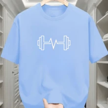 Men's Gym T-Shirt 100% Cotton Premium Mesh Shirt 30.1 - 淺藍色 - 查看 1