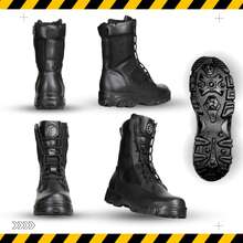 Bota Táctica Dieléctrica 100 – Unisex, Ligera y Cómoda, con Plantilla Anti-Fatiga y Suela Antiderrapante | Diseñada para quienes buscan confort y seguridad en cada paso, esta bota dieléctrica es ideal para trabajo, seguridad y actividades tácticas. Su plantilla anti-fatiga brinda soporte y reduce la presión en largas jornadas. La suela resistente a aceites y antiderrapante ofrece máxima estabilidad en diferentes superficies. Fabricada con materiales duraderos y detalles reflejantes para mayor visibilidad, es la opción perfecta para quienes necesitan un calzado resistente, flexible y sin casco de policarbonato. - Negro - Ver 2