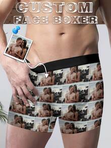 Calzoncillos personalizados para hombres Ropa interior larga personalizada con foto del rostro en ellos, regalos únicos, divertidos y lindos para novio, esposo, él, San Valentín, cumpleaños, aniversario, Navidad, boda, día festivo. Calzoncillos tipo bóxer con estampado de rostro personalizado, regalos novedosos y acogedores para él, novio, esposo, familia, amigos