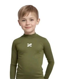 Playera Deportiva de Licra de Compresión Infantil Manga Larga | Protección Solar | Tecnología Dry Fit | Hecho en México | Más de 20 Colores Disponibles | Para Todos los Deportes | No Pierde Elasticidad - Verde militar - Ver 5