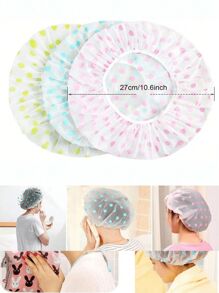 5pcs/4pcs/3pcs/2pcs/1pc Random Color Waterproof Shower Cap, Bath Cap, Printed Bathtub Cap, Dust-Proof And Waterproof Head Cover, Thickened Hat, Reusable Dust-Proof Cover, Home & Travel Portable Bath Cap, Thickened Women Ha