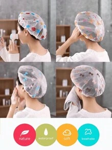 5pcs/4pcs/3pcs/2pcs/1pc Random Color Waterproof Shower Cap, Bath Cap, Printed Bathtub Cap, Dust-Proof And Waterproof Head Cover, Thickened Hat, Reusable Dust-Proof Cover, Home & Travel Portable Bath Cap, Thickened Women Ha