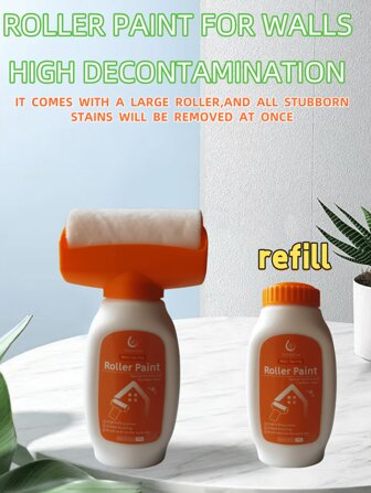 500g大容量白色墙面水性漆配滚筒刷，可用于墙面开裂，污垢，装修，滚筒刷设计简洁，使用方便，方便快捷解决墙面问题，墙面修复产品。