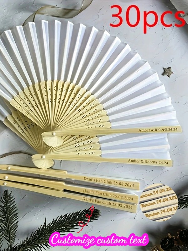 30/10 Stücke personalisierter, lasergravierter Handventilator, Geschenkdekorationsfächer, Hochzeitsartikel Geschenkfächer für Gäste, kreatives kleines Geschenk, Festivalzubehör, Geburtstagspartyzubehör. Handgehaltenes Party- und Handfächer-Geschenkset, langanhaltend, graviert, ohne Farbe, süß, niedlich, lustig, Kawaii, Y2K, stilvoll, unisex, lässig, individuell, personalisiert, einzigartig, individualisiert, ideale Geschenke für ihn, ideal als Geschenk für sie, sie