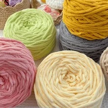 1 团 T 恤纱线、冰棍雪尼尔针织面料纱线，用于钩编和编织包袋、垫子、玩偶、手工钩编项目 - 多色 - 查看 4