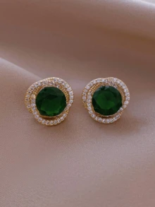 1 par de pendientes de fantasía con envuelva de cristal de rhinestone para uso diario de mujeres - Verde - Ver 1