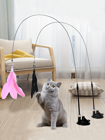 1/3pcs Cat Toy Suction Cup Tease Cat Stick Play By Yourself To Relieve Boredom Interactive Bite-Resistant Cat Toy With Suction Cup And Bell