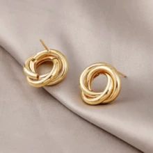 Gold Or Silver Earring Twisted Design Knot Twist Tubes High Fashion Women Elegant Style - Vàng - Xem 6