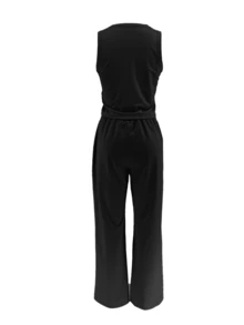 女士运动套装（2件套），休闲外出两件套，女士裤装套装，黑色夏季款 - 黑色 - 查看 6