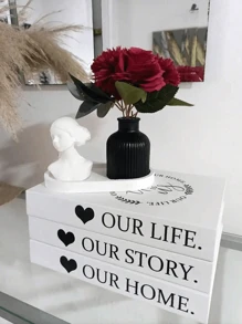 4pcs/1pc OUR HOME/LIFE/STORY Fashionable Decorative Fake Books Set. Ideal For Room, Bedroom, Bathroom, Birthday, Wall Decor. Suitable For Homes, Cafes, Hotels. Folded For Delivery, Assemble Per Last Image Or Video.