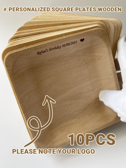 Personalized Square Plates, Customized Disposable Tableware, 14 Cm Wooden Plates, Party Plates, Tableware, Suitable For Weddings, Restaurants, Picnics, Birthday Parties, And Bridal Showers.,Art Activities For Children