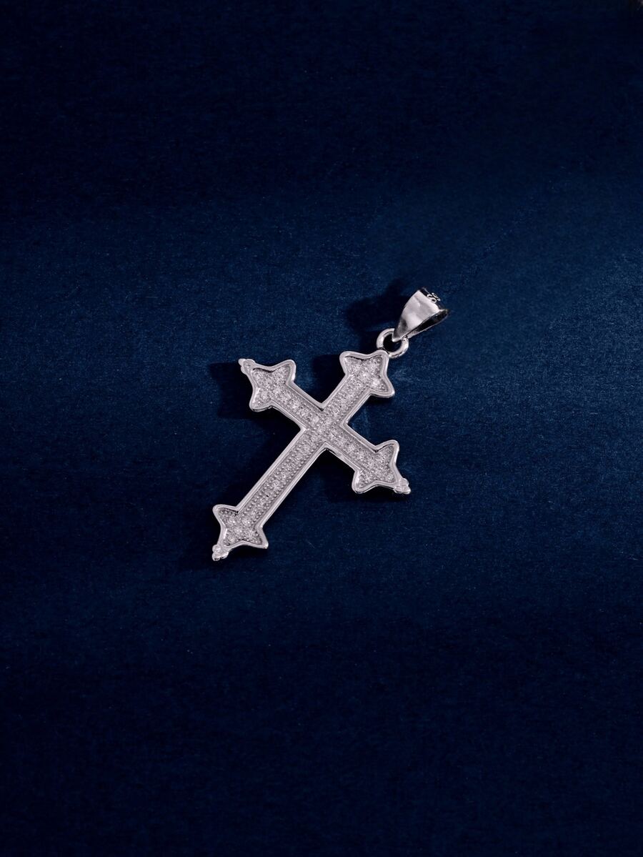 1pc Elegant Minimalist Fully Paved Zirconia Cross Pendant, Suitable For Women's Daily Wear - White - View 1