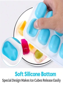 1/5Pcs Silicone Ice Cube Molds With Stainless Steel Ice Clip, Easy Release And Flexible, 14 Cavities 4 Mixed Colors With Spill-Proof Removable Lids, Stackable With Lid, Kitchen Accessories, Small Kitchen Utensils