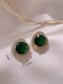 1 par de pendientes de fantasía con envuelva de cristal de rhinestone para uso diario de mujeres - Verde - Ver 4