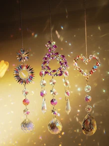 1pc Colorful Crystal Butterfly, Heart, Star, Sun Wind Chime Hanging Decoration For Home