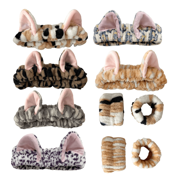 2/3 faixas de cabelo femininas de pelúcia com orelhas de gato para lavar o rosto, macias e elásticas, acessórios fofos para cabelo, tiaras para evitar que o cabelo se molhe. Volta às aulas