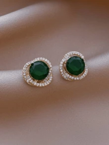 1 par de pendientes de fantasía con envuelva de cristal de rhinestone para uso diario de mujeres - Verde - Ver 2