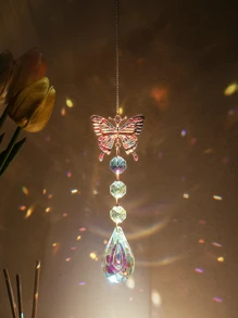 1pc Colorful Crystal Butterfly, Heart, Star, Sun Wind Chime Hanging Decoration For Home