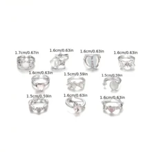 10pcs/Set Elegant Pink Synthetic Zirconia Heart & Butterfly Ring Set, Adjustable Open Cocktail Rings Fashion Jewelry, Party Gift For Women - 10 Random Silver Cat's Eye Rings - View 6