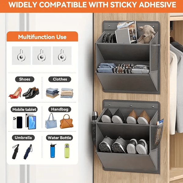 Organizador dobrável que economiza espaço] Organizador dobrável para pendurar sapatos na porta com bolsos adesivos - Armazenamento de parede que economiza espaço para guarda-roupas de RV e camping, organizadores de sapatos pendurados