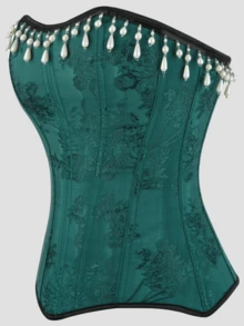 1 chiếc áo corset ôm sát không dây, gợi cảm, màu xanh lá cây thanh lịch, sang trọng, điểm xuyết vòng eo đính ngọc trai, phù hợp cho tiệc tùng, nhập vai, ngày Valentine, lễ hội âm nhạc. - Màu xanh lá cây đậm - Xem 6