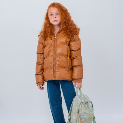 Jaqueta Infantil Impermeável de Couro com Forro - Idades 6 a 16 Anos