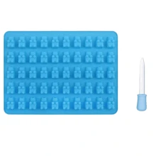 1pc 50 Cavity Cute Bear Shape Silicone Mold, Jelly Chocolate Candy Mold With Dropper, DIY Baking Decorating Tool For Bear Chocolate, Soap, Cake, Pudding, Baking