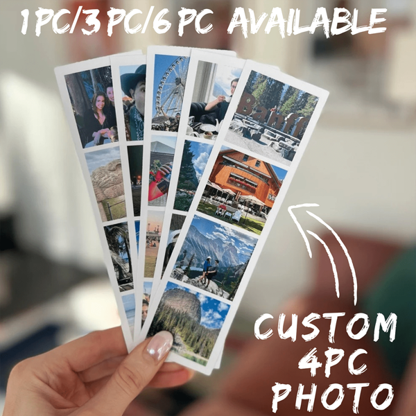 1pc/3pcs/6pcs Custom Photo Film Strip,Personalized Photo Gift With 4 Images, Retro Style Print, Wedding Keepsake, Film Photography Gift, Custom Photo Bookmark,Personalized Customized Photo Strips,Wedding Photo Booth Cover,Movie Frame Save The Card,Editable Template,Personalized Gift,Custom Gift For Birthday,Valentine's Day Gift, Valentines, New Year,Gift For Her, Gift For Him, Gift For Friends, Home Decor, Decoration