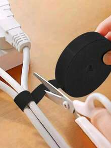 1m/3m/5m Charging Cable Organizer, Cable Ties Wrap, Hook And Loop Cable Tie, Data Cable Storage, Self-Gripping Double Sided RollWinder Hook And Loop Strap ,For Earphone/Usb Cables,Computer Cable Tie, Desktop Cable Back Organizer,Cable & Cord Management Home ,Back-To-School Season - Black - View 2