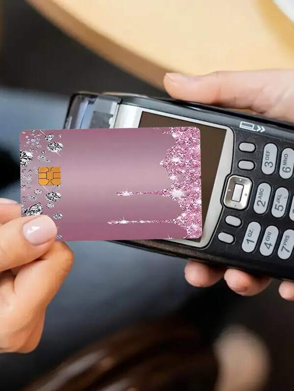 1 pieza/2 piezas/4 piezas Pegatina de tarjeta de banco con brillantes rosas de rhinestone, calcomanía ultra delgada anti-arañazos y anti-huellas dactilares para tarjetas de crédito/débito, tarjetas de transporte, identificación estudiantil, regalo creativo y genial, útiles escolares, vuelta al cole