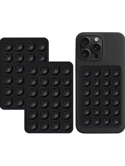 2 Packs Silicone Suction Phone Case Mount, Silicon Adhesive Suction Cup Phone Mount, Non Slip Sticky Phone Grip For Cellphone, Strong Grip Holder For Selfies And Videos (Black)