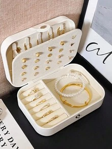 1 件便携式珠宝盒、珠宝收纳盒、配饰整理盒、多层珠宝架、适用于项链、戒指、耳环、手镯、美甲、 PU 材质亲肤、送给妈妈、女朋友、妻子、最好的朋友、旅行伴侣的绝佳礼物、存放项链、戒指、耳环、珠宝配饰、婚礼装饰、节日礼物、母亲节礼物，适合女性收纳整理器旅行必需品返校宿舍收纳