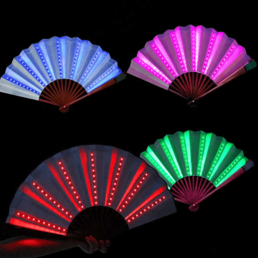 Folding LED Handheld Fan, Colorful Flashing Portable Foldable Fan (With Battery), Suitable For Party, Gift, Performance, Wedding, Birthday, Home Decor, Nightclub, Glow Prop Fan, Halloween Party, Cosplay, Glows In The Dark, Christmas Gift, Christmas Party