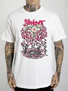 Camiseta Slipknot Rock Internacional Caveira Bode Skull Camisa Blusa Unissex Masculino Feminino 100% Algodão Top Premium Streetwear Lançamento Envio Imediato Varias Cores!! Plus Size - Branco - Visão 1