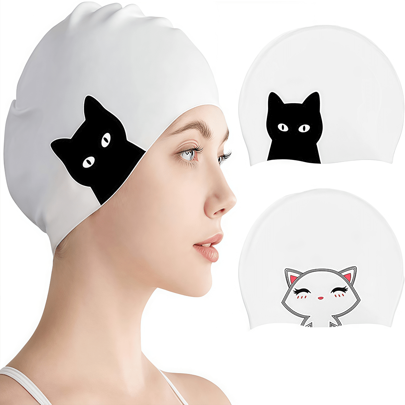 Outdoor Cartoon Swim Cap, Silicone Beach Swim Cap, Couple Style, Waterproof And Snug Fit Swim Cap, Beach Essentials, Beach Accessories, Pool Float