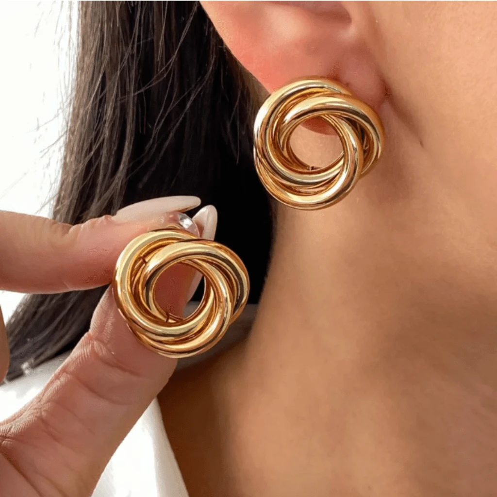 Gold Or Silver Earring Twisted Design Knot Twist Tubes High Fashion Women Elegant Style - Vàng - Xem 1