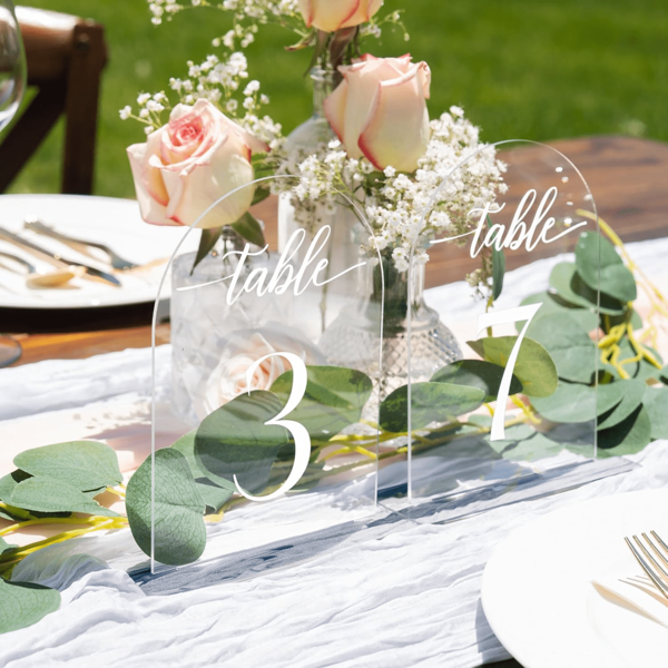 20pcs 10cm X 15cm Acrylic Transparent Arch Table Numbers, White Font Table Center Decor With Stand For Wedding, Anniversary, Event, Party - Numbers 1-20 Summer Birthday Gifts Beach Back To School School Supplies Room Decor