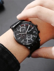 2 件套：男士休闲钱包 + 时尚石英腕表，生日/周年纪念礼物 - 黑色 - 查看 7