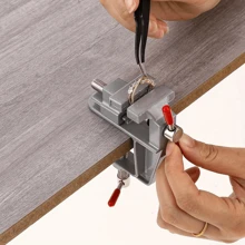 Tragbare Mini Schmuckwerkbank - Aluminium Tisch-Klemme zum Aufklemmen für Bastelarbeiten, Holzbearbeitung und Metallbearbeitung, Positionierzangen ohne Kratzer, grau mit roten Griffen, kompaktes Design, für Heimgebrauch