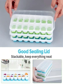 1/5Pcs Silicone Ice Cube Molds With Stainless Steel Ice Clip, Easy Release And Flexible, 14 Cavities 4 Mixed Colors With Spill-Proof Removable Lids, Stackable With Lid, Kitchen Accessories, Small Kitchen Utensils