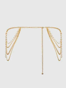 1pc Multi-Layer Pearl Chain Waist Chain, Suitable For Women's Daily Wear - Gold - View 4