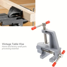Tragbare Mini Schmuckwerkbank - Aluminium Tisch-Klemme zum Aufklemmen für Bastelarbeiten, Holzbearbeitung und Metallbearbeitung, Positionierzangen ohne Kratzer, grau mit roten Griffen, kompaktes Design, für Heimgebrauch