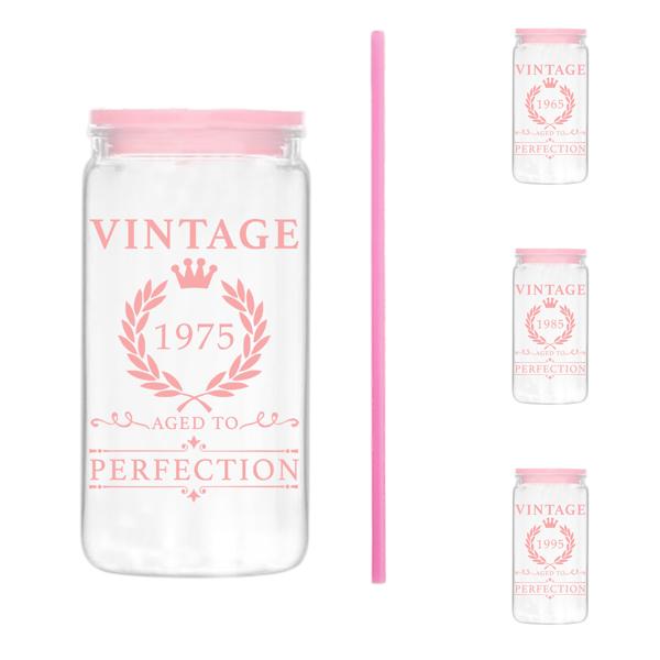 Birthday Gifts For Her, Vintage Drinking Glass With Lid And Straw, Birthday Decorations For Women, Funny Gifts Idea For Women, Friends, Daughter, Sister Mom