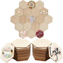 50 Hexagonal Wooden Pieces, Wooden Hexagons, Hexagonal Wood Slices For Crafts, Home Decoration, Wood Burning. Wooden Blank Tags, Wooden DIY Crafts, Painting Supplies. - White - View 1