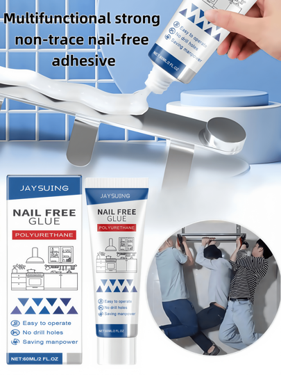 JAYSUING 1 unidade de cola adesiva de alta resistência, sem pregos, à prova d'água, multiuso, adequada para pendurar objetos de parede em metal, parede, espelho, azulejo, rodapé e prateleira de banheiro. Fácil de usar, sem necessidade de furar, aplicável para casa, escritório, etc.