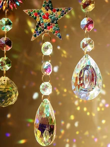 1pc Colorful Crystal Butterfly, Heart, Star, Sun Wind Chime Hanging Decoration For Home